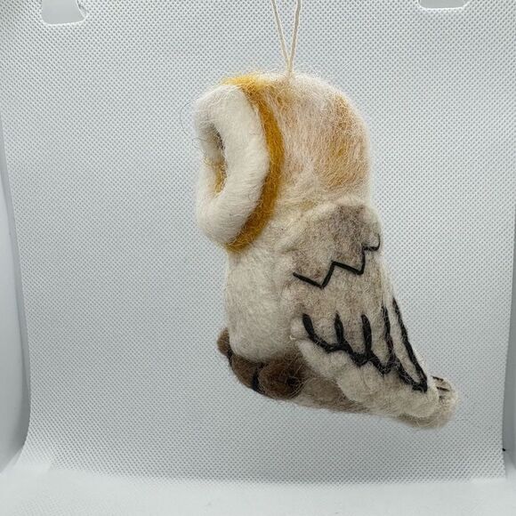 Handcrafted Felted Wool Barn Owl Bird Ornament made in Nepal, Fair Trade. - Picture 7 of 11
